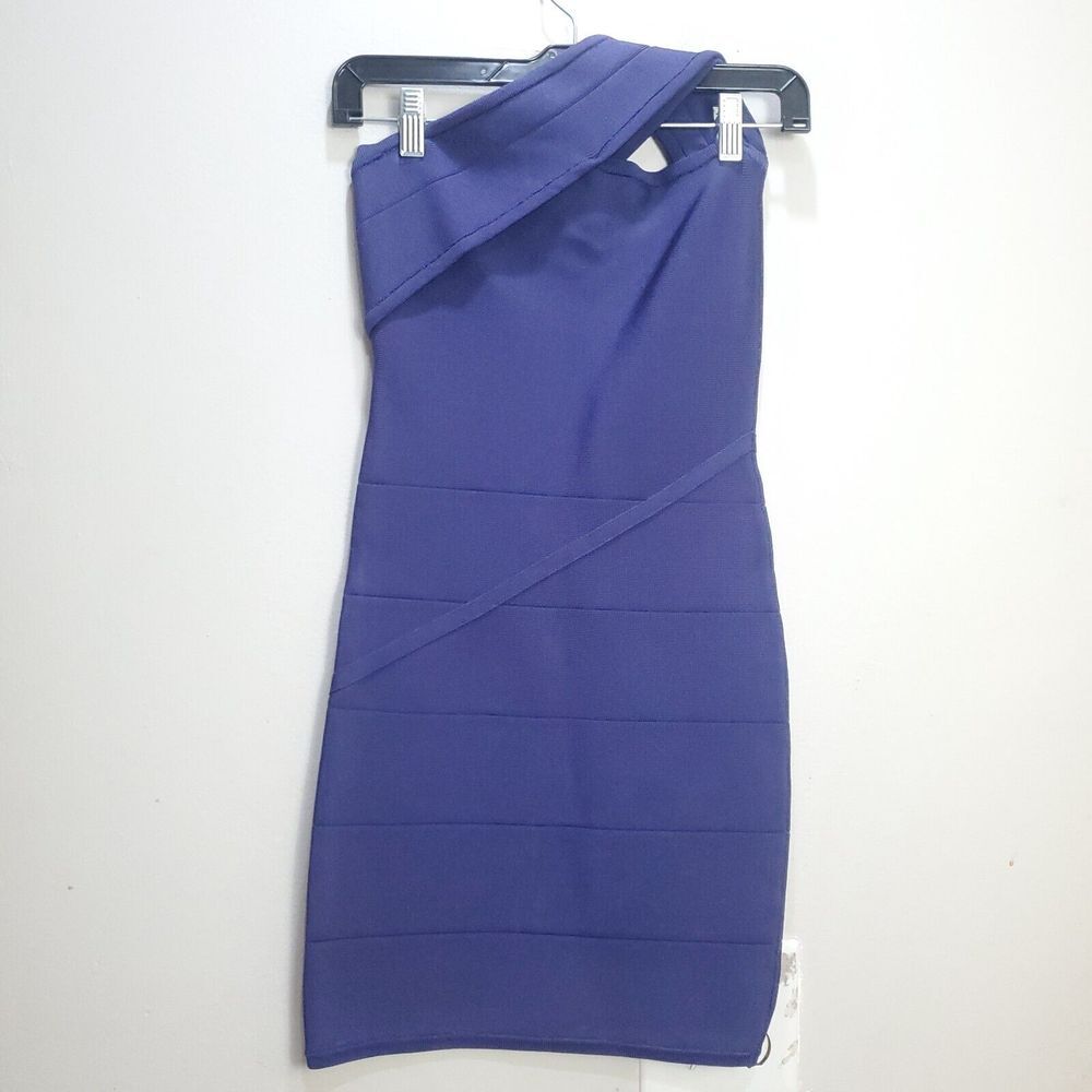 Bebe  One Shoulder Lace Royal Dress Size S Womens Bodycon Stretch Cocktail Party